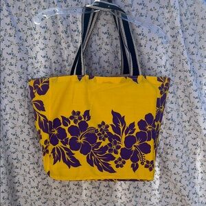 Handcrafted Floral Yellow and Purple Tote Bag